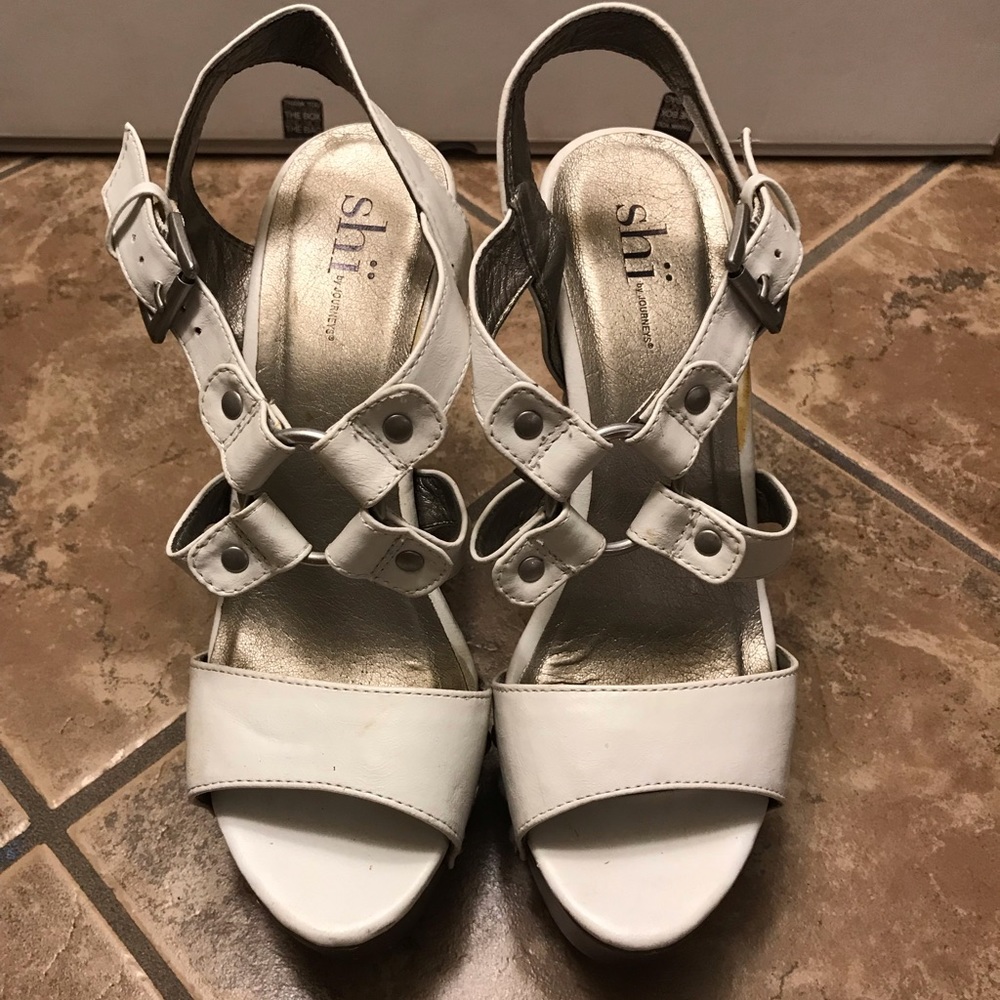 White and brown heels
